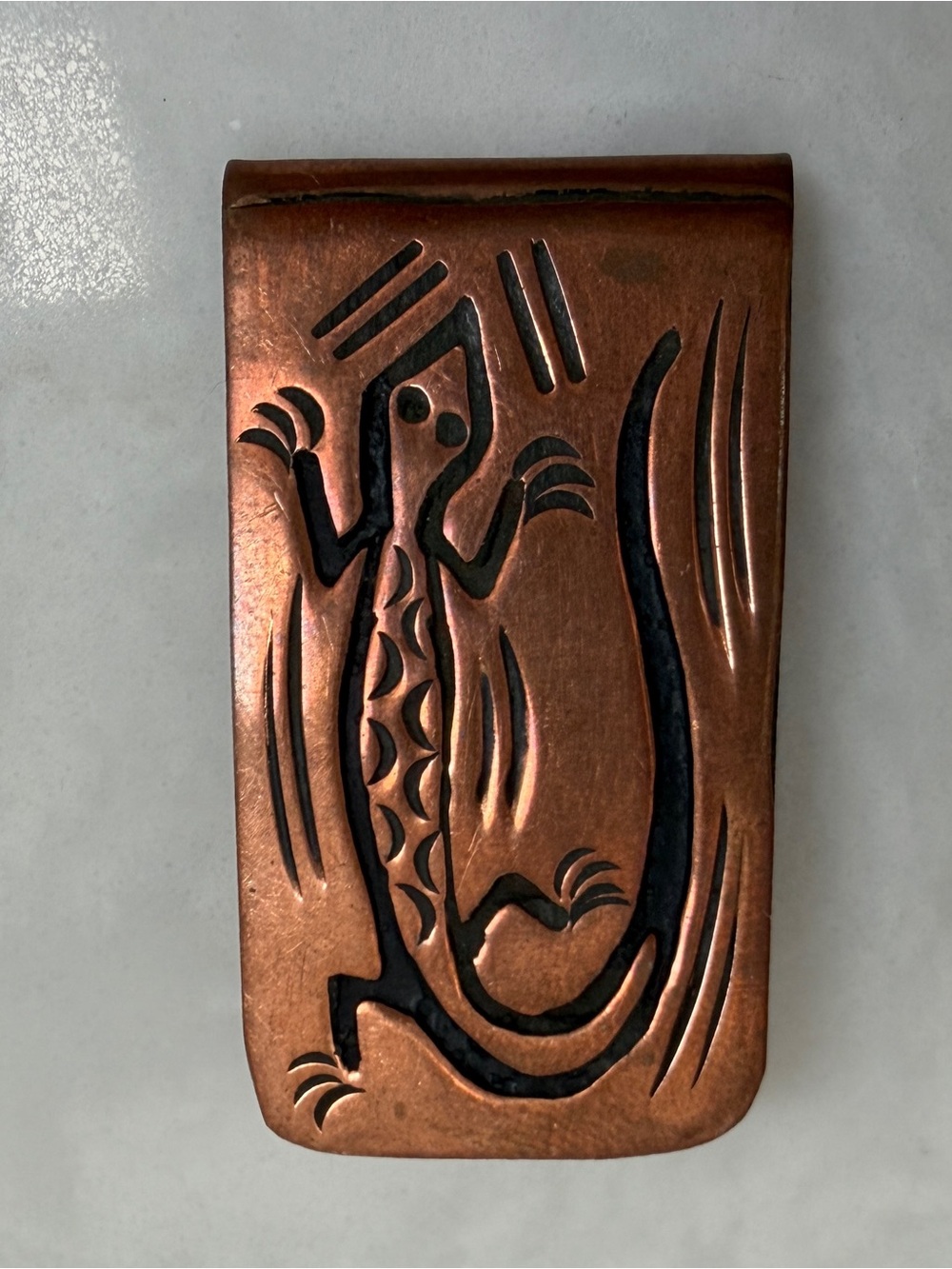 Money Clip Vintage Copper Lizard Handcrafted Etched Design